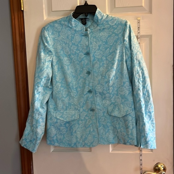 Dialogue-M-Jacquard blue-Floral print, button front, Fully lined, blazers/jacket - Picture 1 of 12